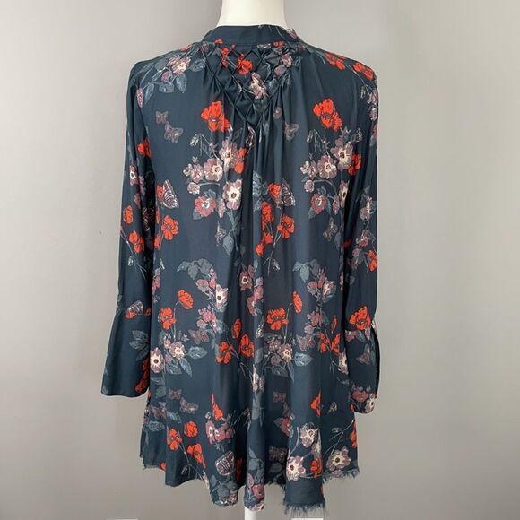 Free People Pebble Crepe So Fine Smocked Raw Hem Tunic Top. Size Small. - Picture 7 of 14